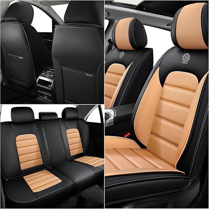 Seat Covers Fit for Toyota 4Runner 2000-2024, Skin-Friendly Comfort Leather Seat Protectors, Compatible Airbag Auto Interior Covers (Front Pair, Black&Orange)