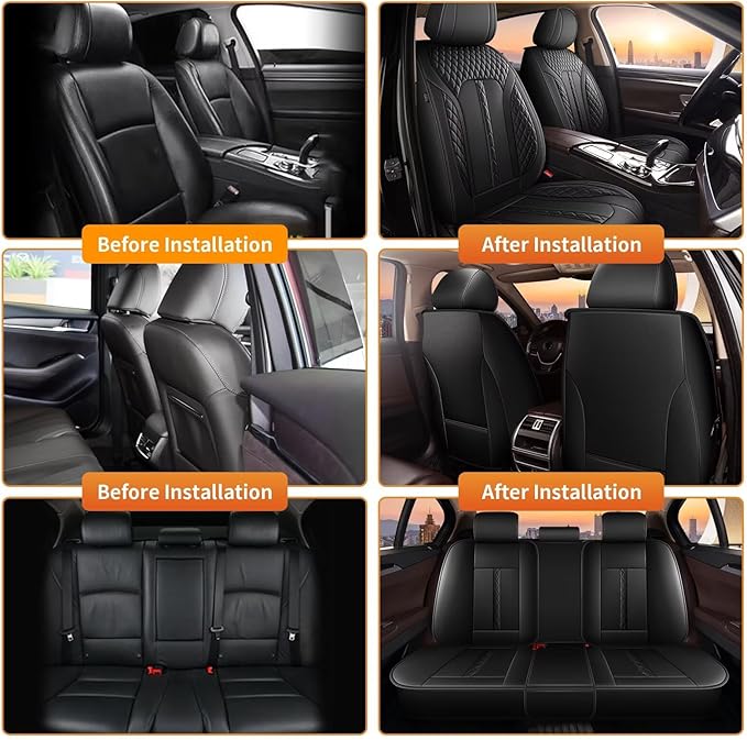 AOMSAZTO Car Seat Cover Front 2 Row 5 Seats Fit for Traverse LS/LS Fleet/L 2018-2024 Leather Vehicle Cushions Cover Seat Protector Automotive Seat Covers Waterproof Compatible Airbag Black