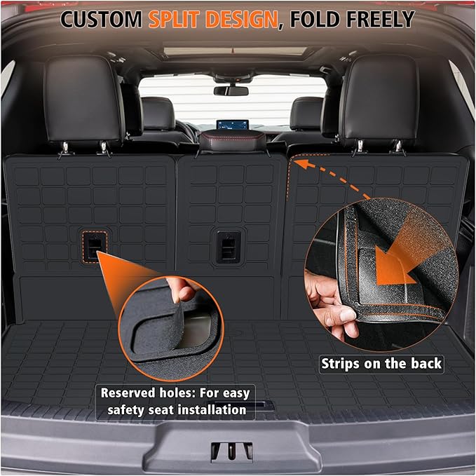 All Weather Car Floor Mats Cargo Liner with Backrest Mat for 2018-2024 Ford Expedition 7 Seater 2 Row (Not Fit for MAX/Limited Model), TPE Rubber Liners Full Set for 2024 Expedition Accessories