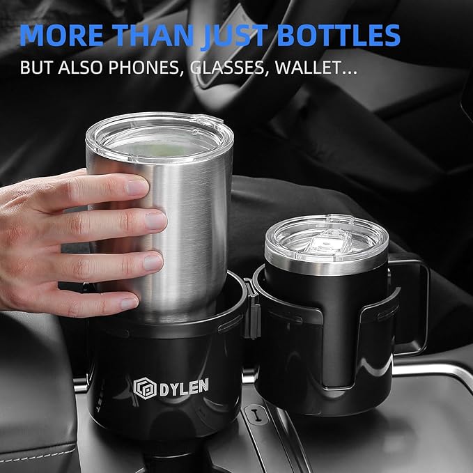 DYLEN Car Cup Holder Expander, 2 in 1 Cup Holder Adapter Extender for Car with Expandable Insert, Fits Yeti, Hydroflask and Other Large Water Bottles & Mugs in 2.2"-4.6" (10-46oz)