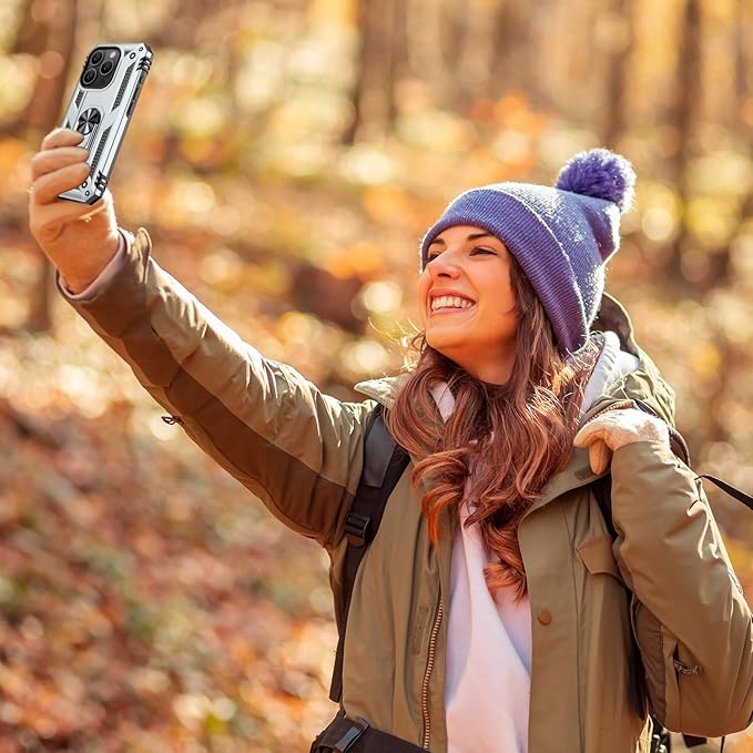 IKAZZ for iPhone 14 Pro Max Case 6.7 Inch with Screen Protector,Military Grade Shockproof Heavy Duty Protective Phone Cover Pass 16ft Drop Test with Magnetic Kickstand Car Mount Holder,Silver