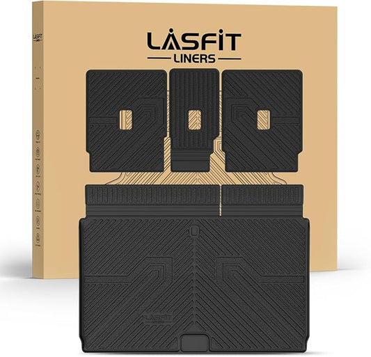 LASFIT Trunk Mat with Backrest Mat Ford Expedition Max & Lincoln Navigator L 7 Seats 2025 2026(Not fit 8 Seats),Costom Fit All Weather Protection TPE Easy Clean Cargo Liners,4pcs,Black