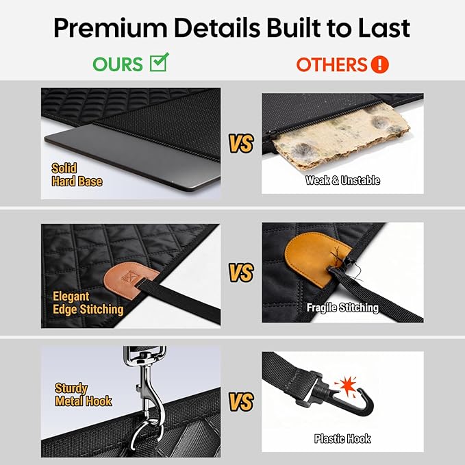 Wigoo Dog Truck Seat Cover for Back Seat, 450lb Support Hard Bottom Hammock for 1–4 Large Dogs, Waterproof & Anti-Scratch Backseat Protector, Car Bed Extender for Truck & SUV, Size-XL, Black+Orange