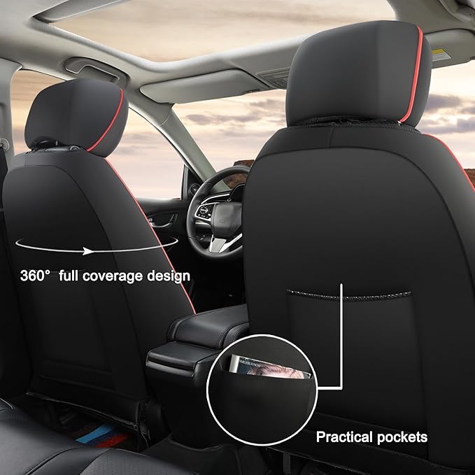 GIANT PANDA Front Car Seat Cover for Jeep, Piping Leather Bucket Seat Covers Custom Fit Jeep Grand Cherokee Wrangler Compass Gladiator Wagoneer Renegade Liberty Patriot (Black+Red)