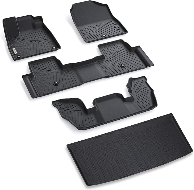 Floor Mats & Trunk Mat for 2023 2024 2025 Honda Pilot Sport/Touring/Elite/TrailSport/EX-L，TPE All Weather Protection Car Floor Liners with Cargo Liners- Black