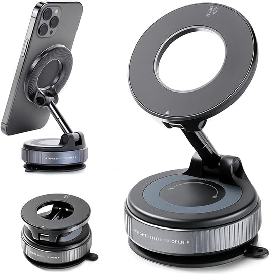 Vacuum Magnetic Car Phone Holder, 360° Adjustable Magsafe Car Mount with Strong Suction Cup for iPhone Android All Smartphones，Foldable Magnetic Phone Holder for Car/Gym/Mirror/Smooth Surface