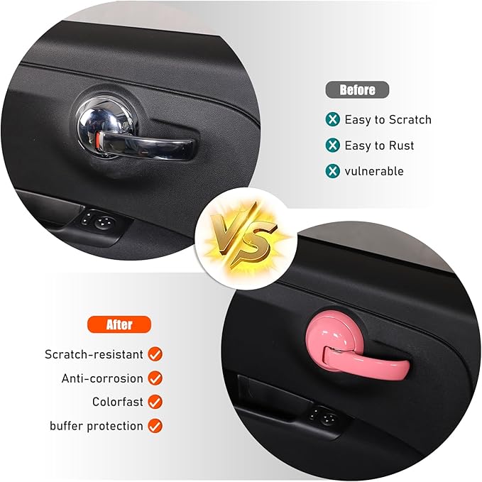 4PCS Inner Door Handles Cover Trim Compatible with Fiat 500/500 Abarth 2010-2024 Car Inner Door Handles Cover Protector Trim ABS Interior Decorative Cover Trim Sticker (Pink)