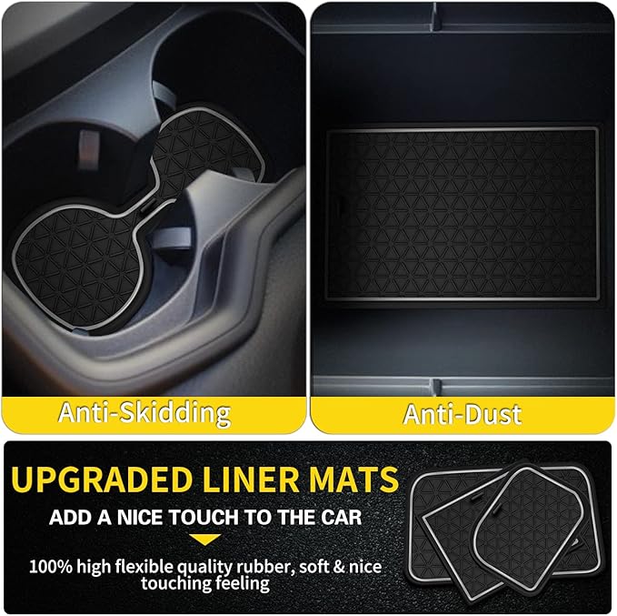 Premium Liner Mat Accessories Compatible with Toyota RAV4 2019-2024 and 2021-2024 RAV4 Prime, Custom Fit Cup Holder, Door Pocket and Center Console Inserts (Gray Trim, 14-PCS)