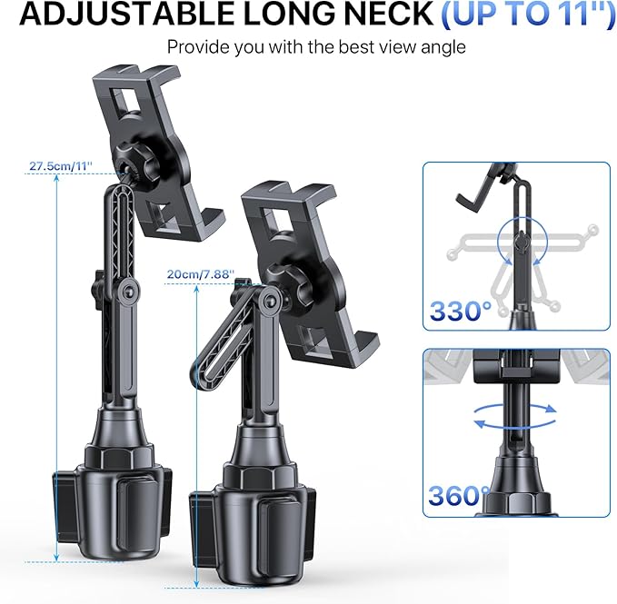 Miracase Cup Holder Tablet Mount for Car, [2025 Latest Upgraded] Adjustable Long Neck Car Tablet Holder Friendly Compatible with iPad, Pro, Air, Mini Samsung Galaxy Tab, All 6.1-12.9" Tab