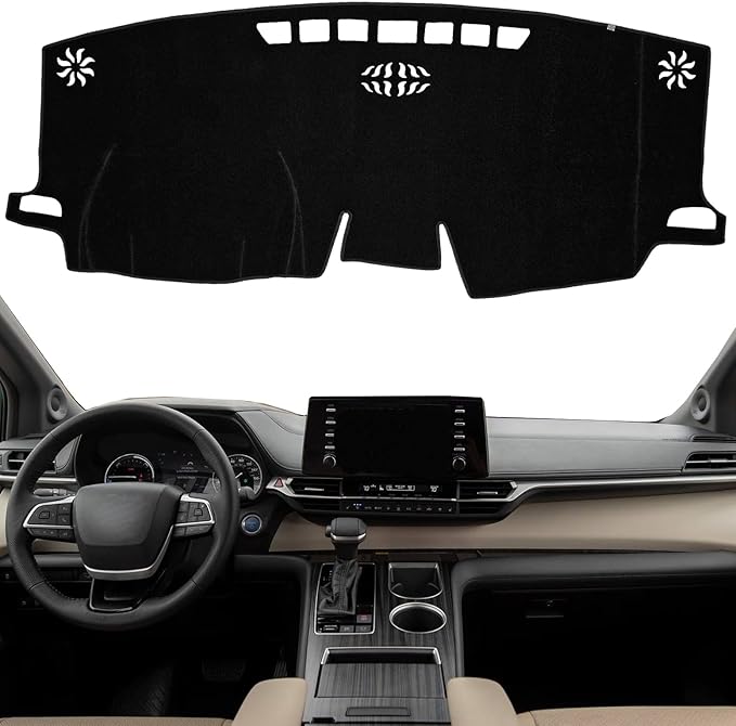 KEYOOG Dashboard Cover Dash Mat Fit for to-yota Sienna 2024-2021 (Without HUD Models),Car Dash Board Mat Anti-Glare Carpet,Non-Slip Pad Sunshield Protector (Black)