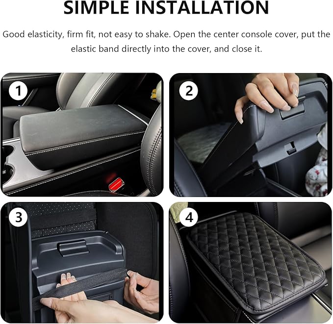 Upgraded Car Center Console Cover, Microfiber Leather Car Armrest Cover Cushion with 2 Storage Bags, Universal Car Armrest Storage Box Cover, Car Interior Accessories for Most Vehicles, Black