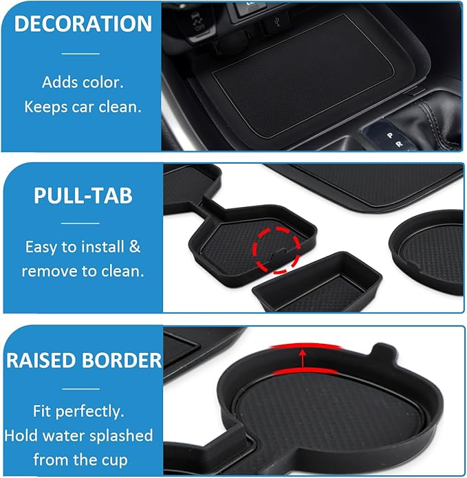 Auovo 3D Cup Holder Insert Liners Compatible with Toyota RAV4 Accessories 2025 2024 2023 2022 2021 2020 2019 Car Custom Cup Holder Mats Pads 4-pc Set (Black Trim)