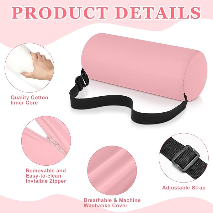 Wenqik 2 Pcs Lumbar Support Pillow Lumbar Roll Lower Pillow Office Seat Cushion with Adjustable Strap and Washable Cover for Travel Gaming Chair Car Seat Pain Relief(Pink)