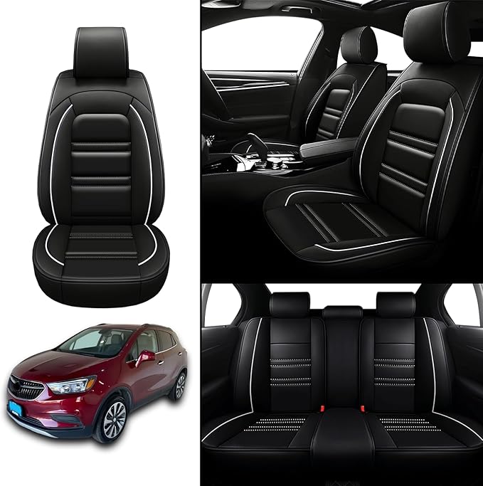 Seat Covers for Buick Encore 2013-2022 | 5-Seats Leather Seat Covers, Easy to Install Automotive Seat Covers Full Set (Full Set, Black&White Line)