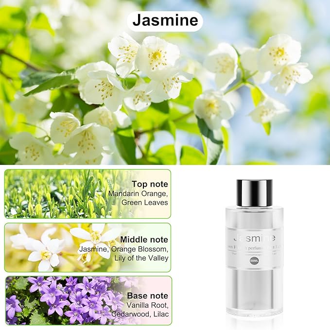 Amor Lyris 2 Packs Essential Oil Refill for Smart Car Air Freshener, 3.5OZ Car Diffuser Refill, Aromatherapy Perfume Refill Can be Used for 4-8 Months, Made with Natural Plant Extracts, Jasmine