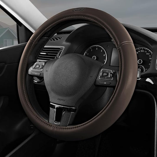 Skechers Memory Foam Steering Wheel Cover,Grade Protein Leather Steering Wheel Cover,Universal Anti-Slip Fit 14" 1/2-15" Car Wheel Cover for Men Women Fit Suvs,Vans,Sedans,Car,Trucks,Brown