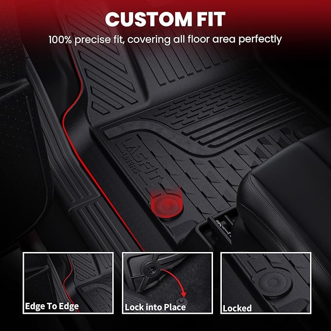 LASFIT Floor Mats for Ram 1500 Crew Cab 2019-2024 Bench Seat (NOT for Bucket Seat) with Rear Under-Seat Factory Storage 4 Full Size Doors, All Weather TPE Custom Fit 1st & 2nd Row, Black