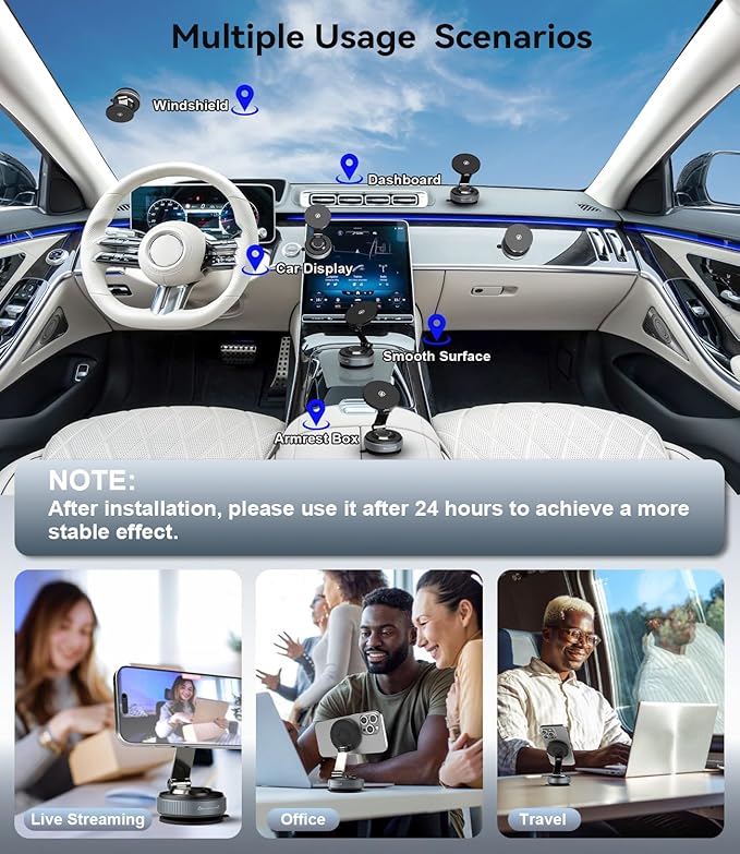 15W Fast Charging Magnetic Car Phone Holder, New Elastic Suction Cup Phone Holder with Stronger Suction, 360° Adjustable Wireless Charger Car Mount for Magsafe iPhone 17 16 15 14 13 12