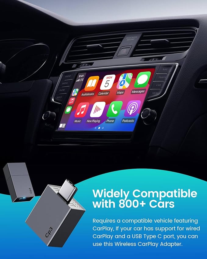 Mini Wireless Carplay Adapter for Apple iPhone,2025 Upgraded Plug and Play Convert Wired to Wireless Car Play Dongle for Cars from 2018 and iOS 10+ USB Type C