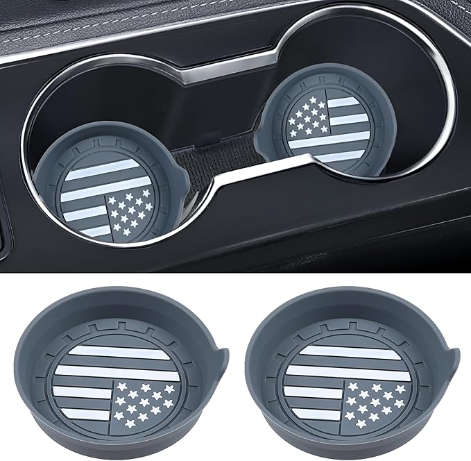 Amooca Car Cup Coaster Universal Non-Slip Silicone Cup Holder Insert Car Interior Accessories for Drink American Flag US Flag 2 Pack Grey