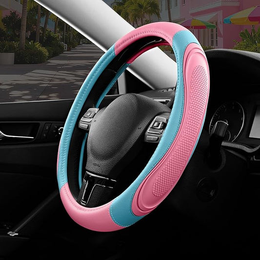 Road Comforts Car Steering Wheel Cover - Microfiber Leather Steering Wheel Wrap Sports 14.5-15 Inch Steering Wheel Cover Non-Slip for Men Women Pink & Blue Color