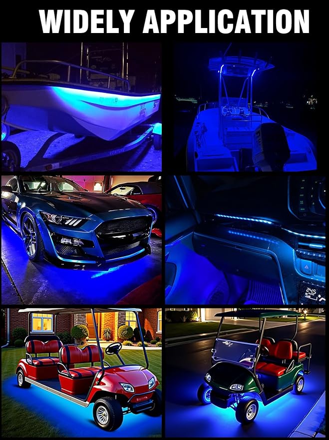 8 Pcs Car Led Light Strip IP67 Waterproof 11" Flexible Led Lights Underglow 12V for Car Motorcycle Boat Golf Cart Interior Exterior Decoration - Blue