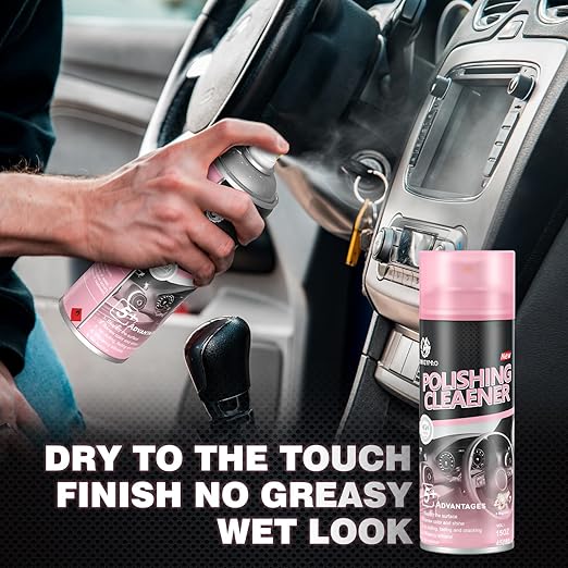 Polishing Cleaner, Car Interior Cleaner Spray - Repels Dust & Staining, Restores & Protects Plastic, Vinyl, Leather Seats - UV Guard, Anti-Aging, 15 Fl Oz Interior Detailer with Iron Can(2 x 15oz)