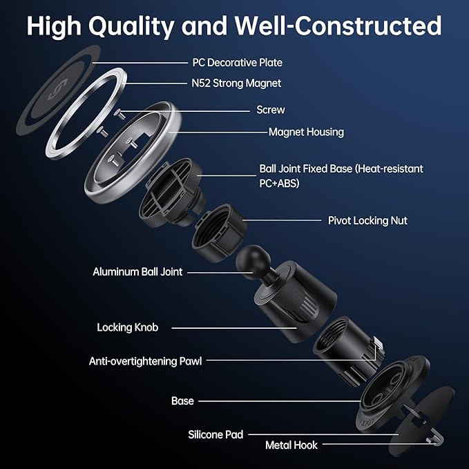 SYNCWIRE for MagSafe Car Mount, Flexible Rotation Magnetic Phone Holder for Car Vent, Hands Free Car Air Vent Phone Holder Clip Universal Compatible with iPhone 17 Pro Max 16 15 14 13 12 MagSafe Case