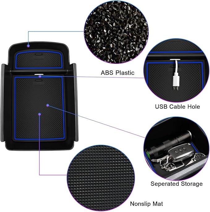 SXCY Fit for 2024 2025 Chevy Trax Center Console Organizer Tray 2024 2025 Chevy Trax Accessories(LS LT 1RS 2RS ACTIV) Armrest Storage Box Console Tray for 2024 2025 Trax Console Organizer Blue Mats