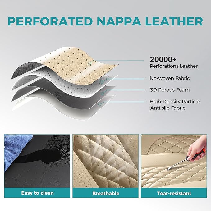 Leather Car Seat Covers - Breathable Faux Leather Seat Covers Full Set for Cars SUV Sedan - Waterproof - Beige