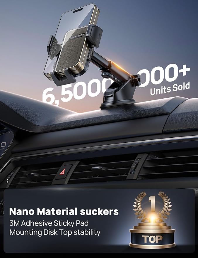 [2025 New] Dashboard Phone Holders for Your Car [Military Grade Stable] Phone Holders for Your Car, Non-Slip Silicone Carbon Fiber Car Phone Mount, Rotatable Suction Cup for All Phone, Gray