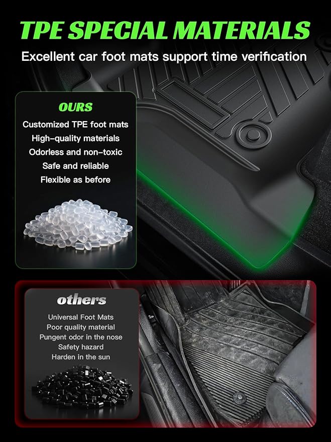 TPE All-Weather Floor Mats for Jeep Gladiator JT 2020-2025 | Custom Fit Floor Liners | 1st & 2nd Row Protection | Durable, Odorless, Easy to Clean (3-Piece Set, Black)