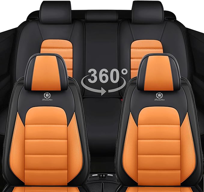 5 Seat Covers for Toyota RAV4 2000-2026 Breathable Car Seat Covers,Anti-Slip Waterproof Car Seat Protectors with Airbag,Automotive Vehicle Cushion with Storage Pockets (Standard,Orange)