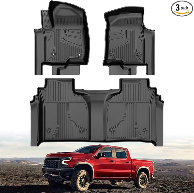 AOMSAZTO Floor Mats for 2019-2026 Chevy Silverado 1500 / GMC Sierra 1500, 2020-2026 Chevy Silverado/GMC Sierra 2500HD / 3500HD Crew Cab with Rear Underseat Storage Box - 1st & 2nd Row Car Liner