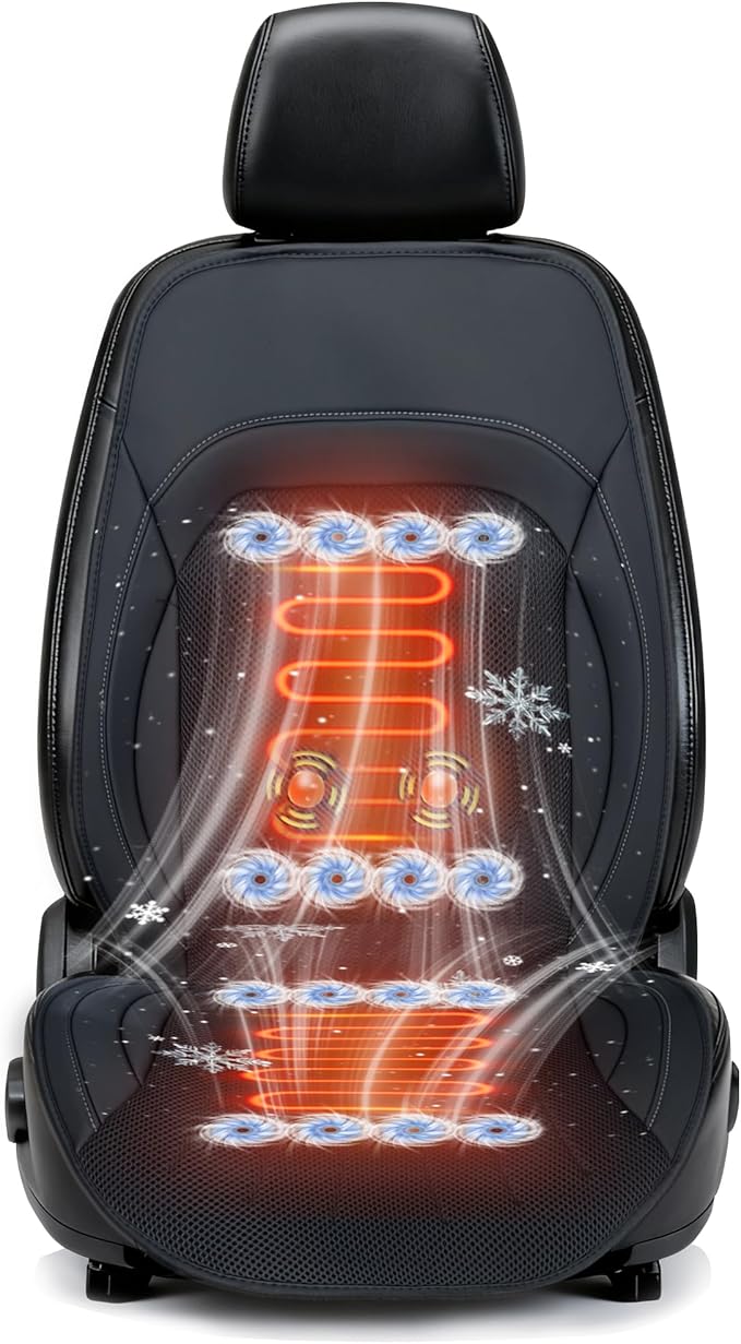 16-Fan Ventilated Car Seat Cooler with Massage, 12V All-Season Cooling Cushion for Front Seats in Cars and SUVs (Cooling&Heated&Massage-3)
