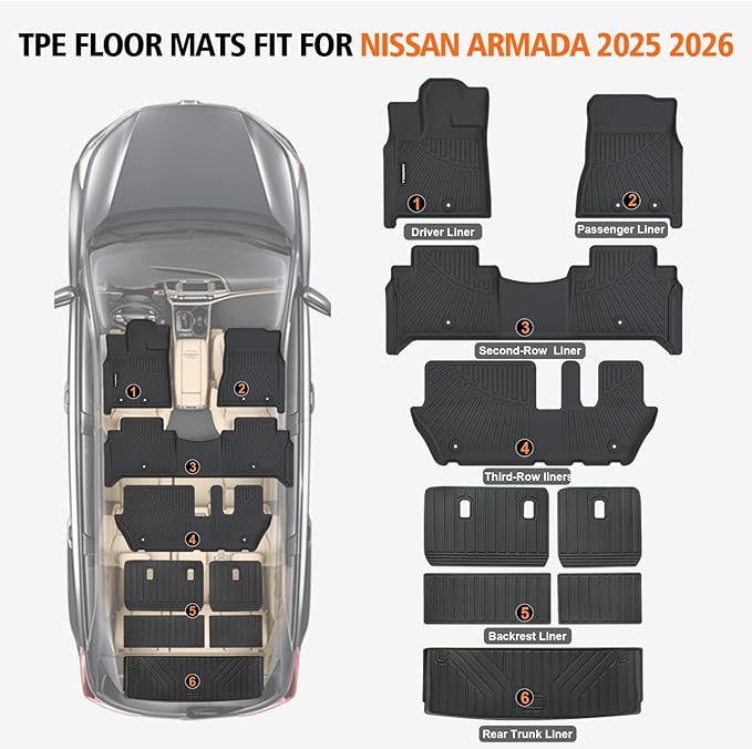 All Weather Car Floor Mats for 2025 2026 Nissan Murano, TPE Rubber Floor Liners Anti-Slip Full Set Automotive Mats for 2025 2026 Nissan Murano Accessories