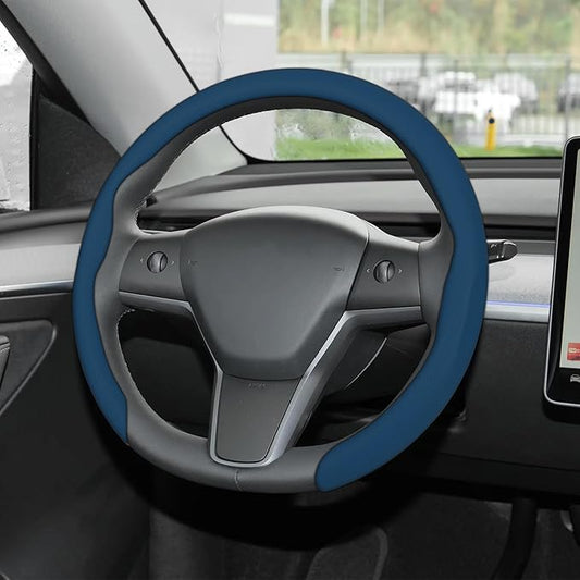 frani Leather Steering Wheel Cover, Universal 15 Inch Premium Non-Slip Steering Wheel Cover Navy Blue