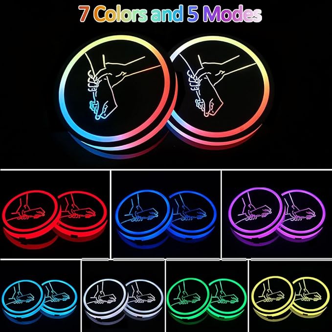2PCS LED Cup Holder Lights for Car,7 Colors Changing USB Charging Cup Holder Insert Coasters,LED Car Coasters,Luminescent Cup Pad Interior Atmosphere Lamp Decoration Light