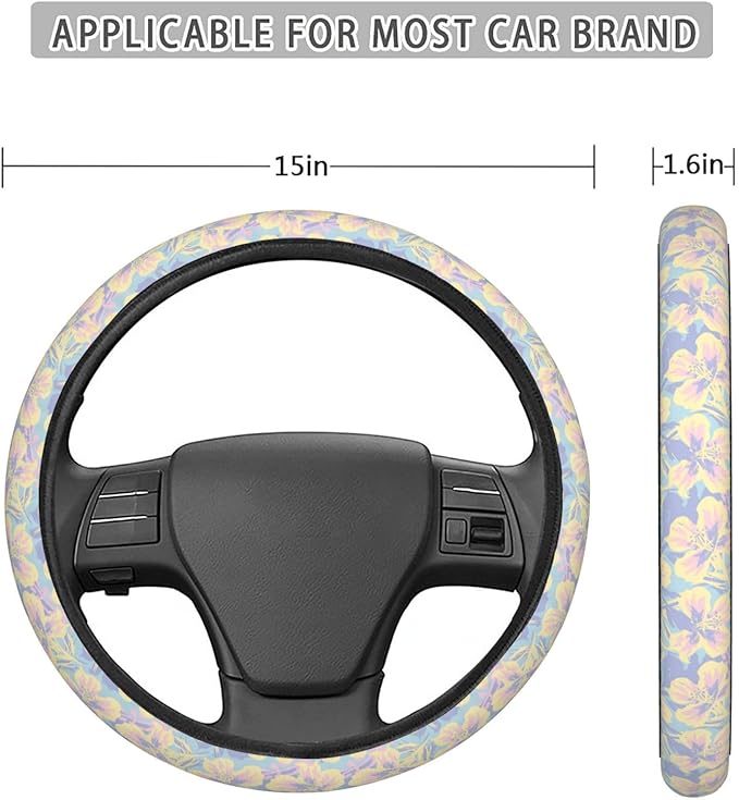 Dujiea Floral Brush Elastic Stretch Steering Wheel Cover, Anti-Slip and Durable Car Steering Wheel Accessories for Women Men, 15 Inch Universal Fit Car, Truck, SUV