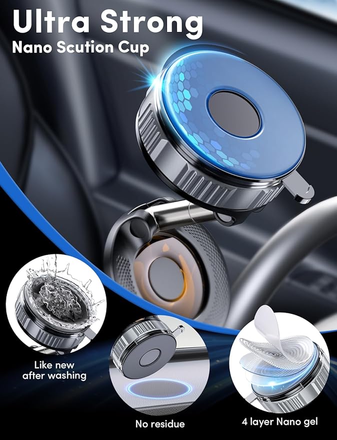ELWEY Phone Holders for Your Car Magnetic, 360° Vacuum Adjustable Suction Cup Car Phone Mount Magsafe [98+LBS Strong Suction & 3200gf Power Magnet] for iPhone 17 Pro Max 16 15 14 13 12 Plus