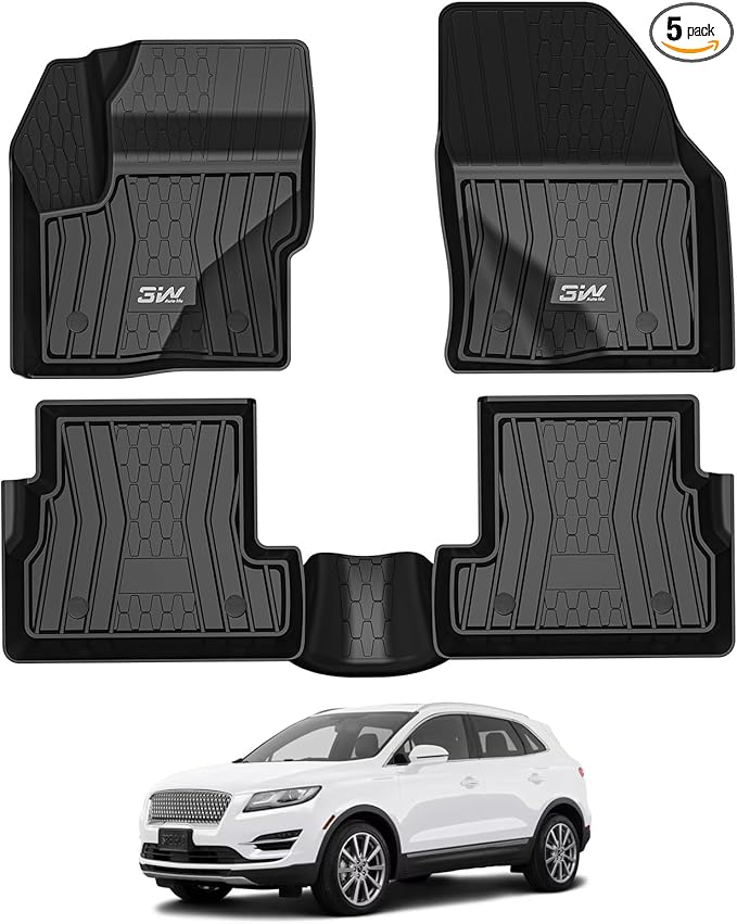 3W Floor Mats Compatible for Lincoln MKC 2015-2019, TPE All Weather Floor Liner Custom Fit 1st and 2nd Rows Full Set Car Liners - Black