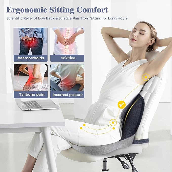 Seat Cushion for Truck Driver, Memory Foam Truck Seat Cushion with Adjustable Strap – Ergonomic Back Support & Sciatica Relief for Long Drives, Semi Truck Accessories