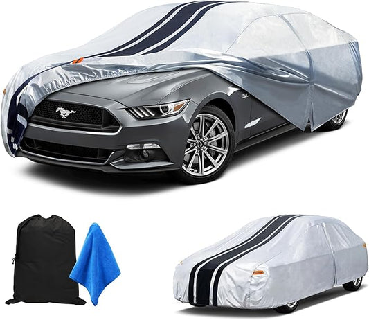 [2025 Upgrade] 10-Layer Car Cover Waterproof All Weather for Automobiles, Outdoor Full Cover Snow Sun UV Protection Custom Fit Ford Mustang, Chevy Camaro XK,BMW 3 Series, A4 Length 186-193 inch