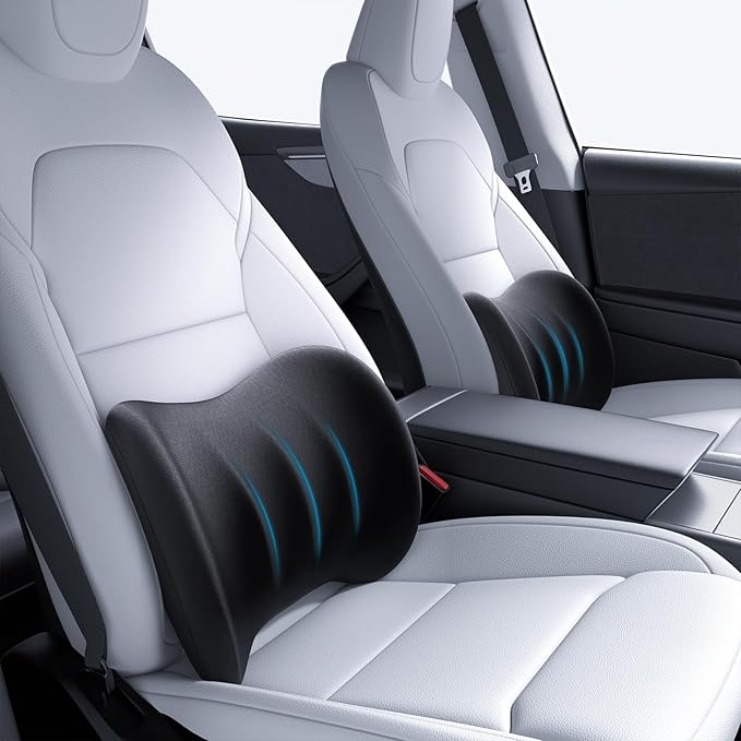 Wigoo 2025 Lumbar Support Pillow for Car [Ergonomic Design, Pressure Relief] Back Cushion for Driving Seat, Back Support Pillow for Car-Office Chair, Fits All Vehicles (Black 2-Pack)