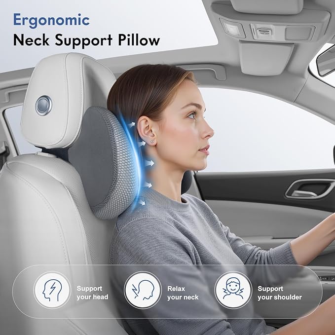 FLORICH Lumbar Support Pillow and Neck Pillow for Office Chair Car, Ergonomic Memory Foam Back Support for Office Gaming Chair Driving Seat Wheelchair, Relieves Neck, Back & Sciatica Pain – Grey