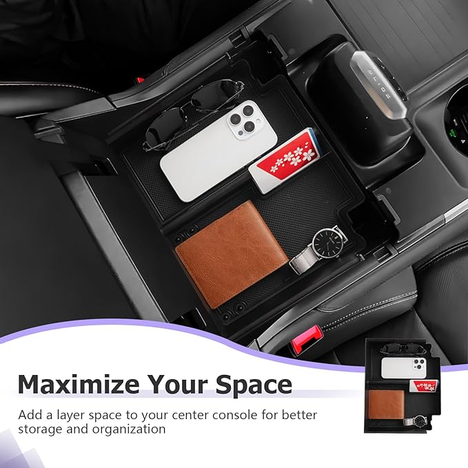 LUWU Center Console Organizer for 2025 2026 Ford Expedition Active/Platinum/Tremor/King Ranch Accessories Armrest Storage Box Tray Organizer Insert Tray ABS Material 2025 Expedition Accessories Black