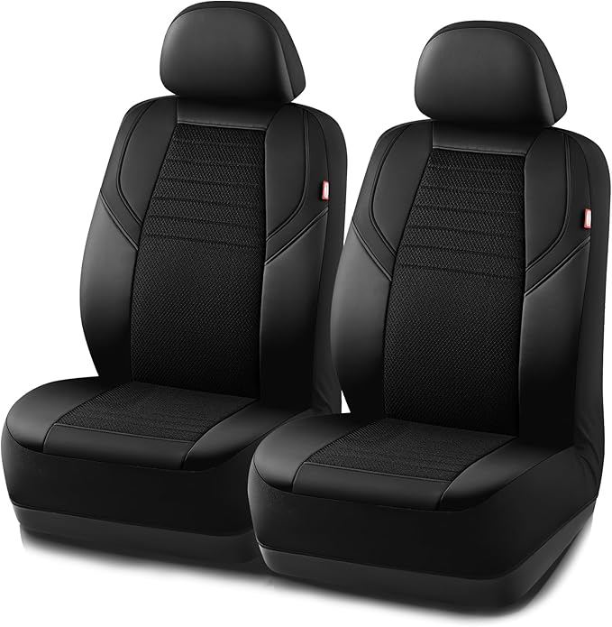 Rubbermaid Car Seat Cover, Leather & Air-Cool Mesh Front Seat Cover, Airbag Compatible, Slip-On Installation, Automotive Seat Cover Universal Fit for Most Cars, Trucks, SUVs-Black