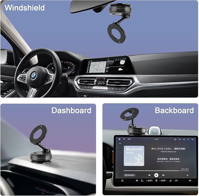 Upgraded Nano Gel Vacuum Magnetic Phone Holder, 360° Adjustable Foldable Magsafe Suction Cup Phone Mount for iPhone [89+LBS Suction+2800gf Magnet] Car Truck Accessories for Men Women