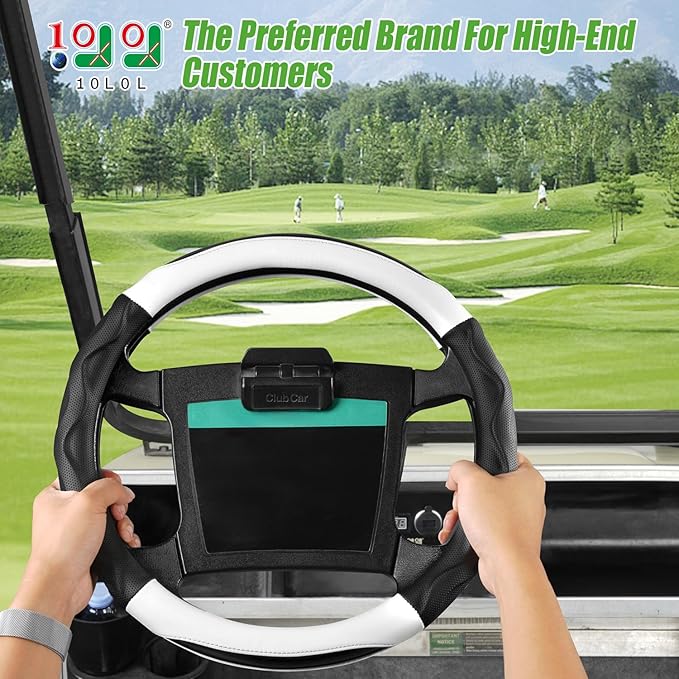 10L0L 14 Inch Golf Cart Steering Wheel Covers for Yamaha, Club Car DS&Precedent, Upgraded Microfiber Anti-Slip Steering Wheel Cover with Pu Leather