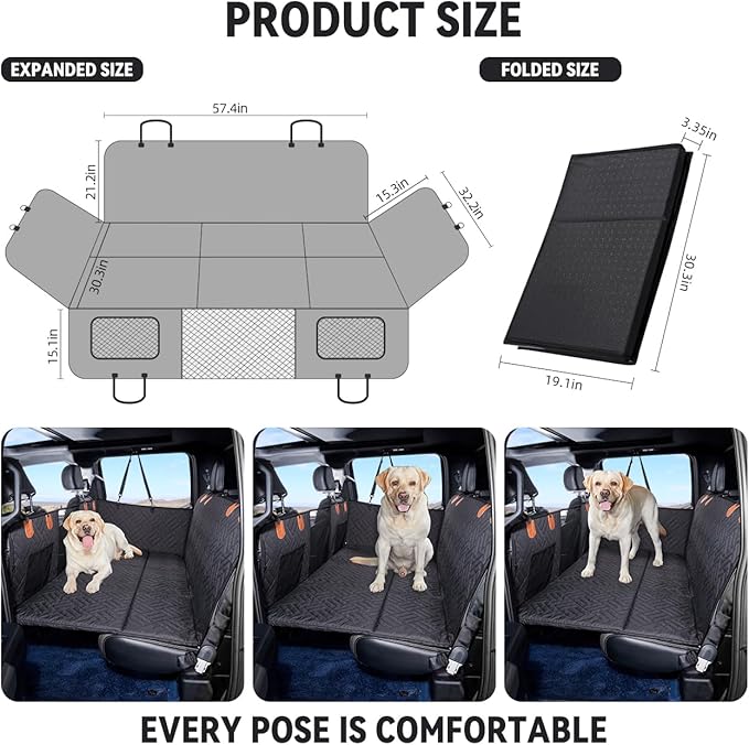YJGF Dog Back Seat Extender for Truck,Truck Seat Cover Back Seat,Dog Hammock for Truck,Pet Seat Covers for Dogs,Hard Bottom Seat Extender for Dogs,Dog Seat Cover for F150/RAM1500/Silverado (Black)